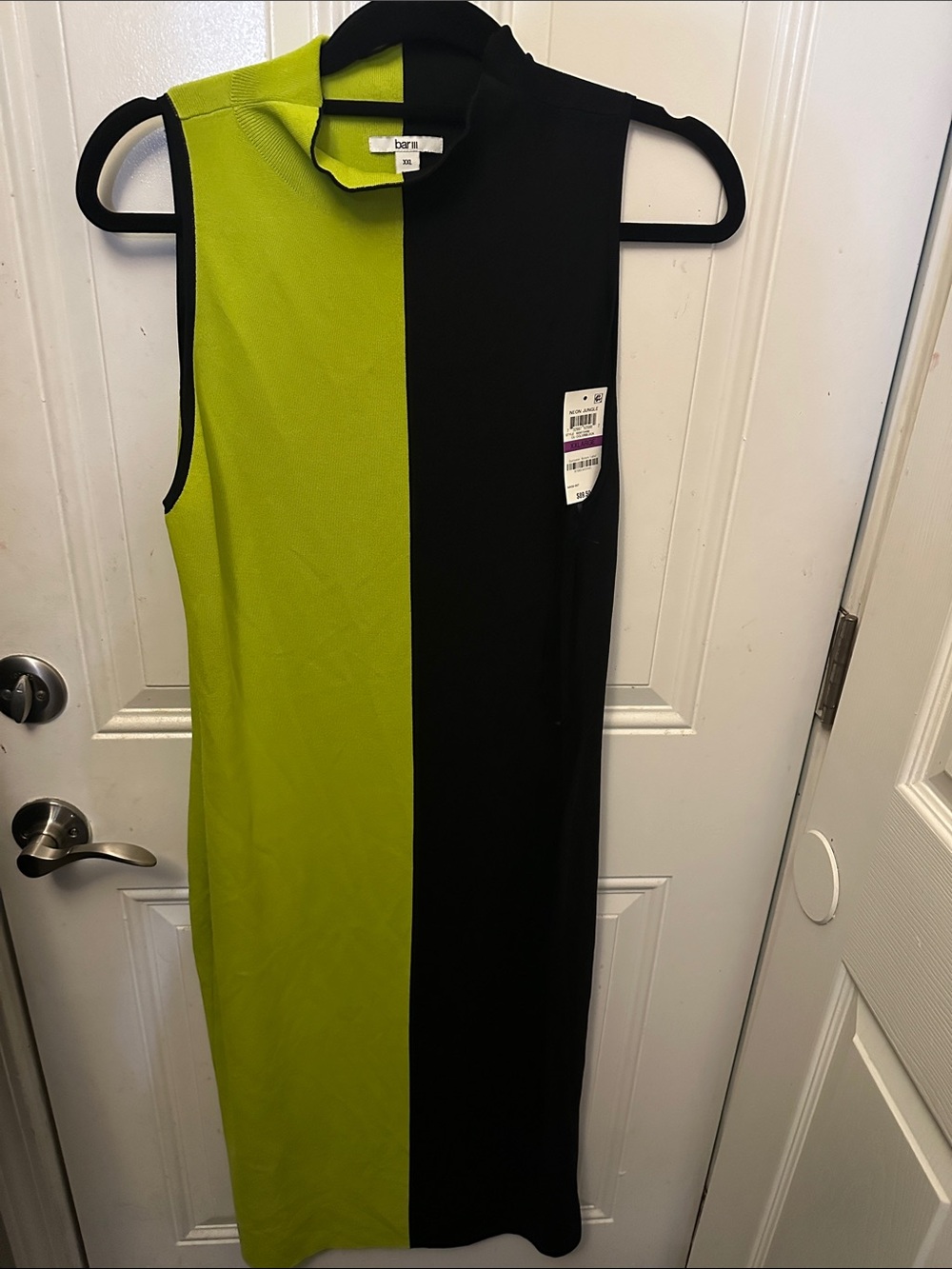 Bar III Two-Tone Sleeveless Shift Dress in Lime Green & Black